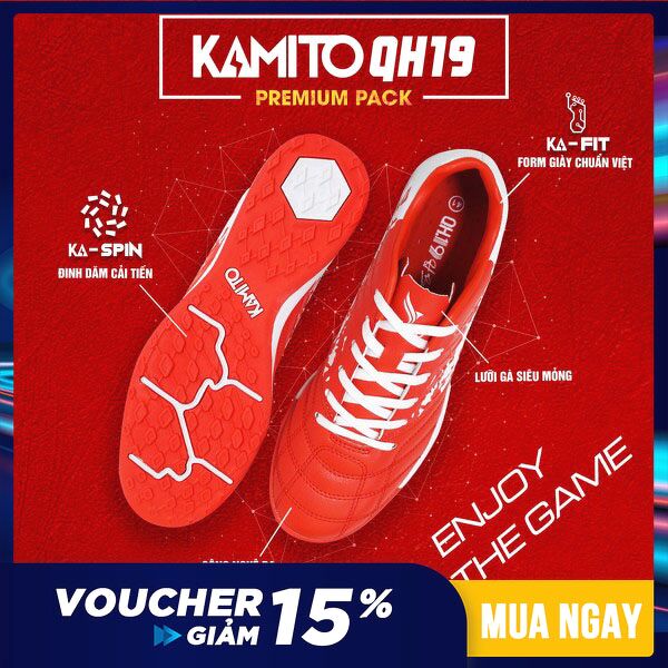 [Nhập mã TGBĐS10] Giày Đá Bóng Kamito Qh19 Premium Tf Màu Đỏ Trắng