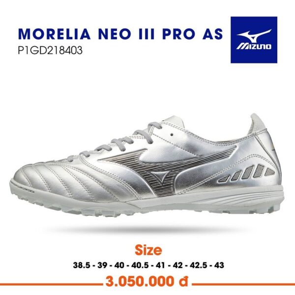 Giày đá bóng Mizuno Morelia Neo III Pro TF Bạc - P1GD218403