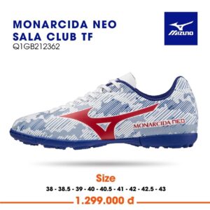 Giày đá bóng Mizuno Monarcida Neo Sala Club TF Trắng/Xanh/Đỏ