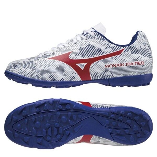 Giày đá bóng Mizuno Monarcida Neo Sala Club TF Trắng/Xanh/Đỏ